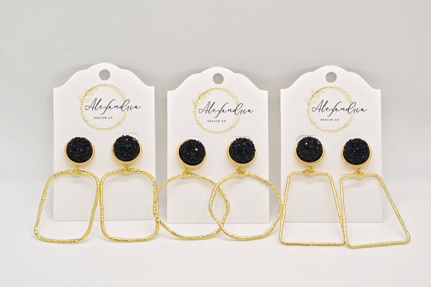 Black Druzy Hoops