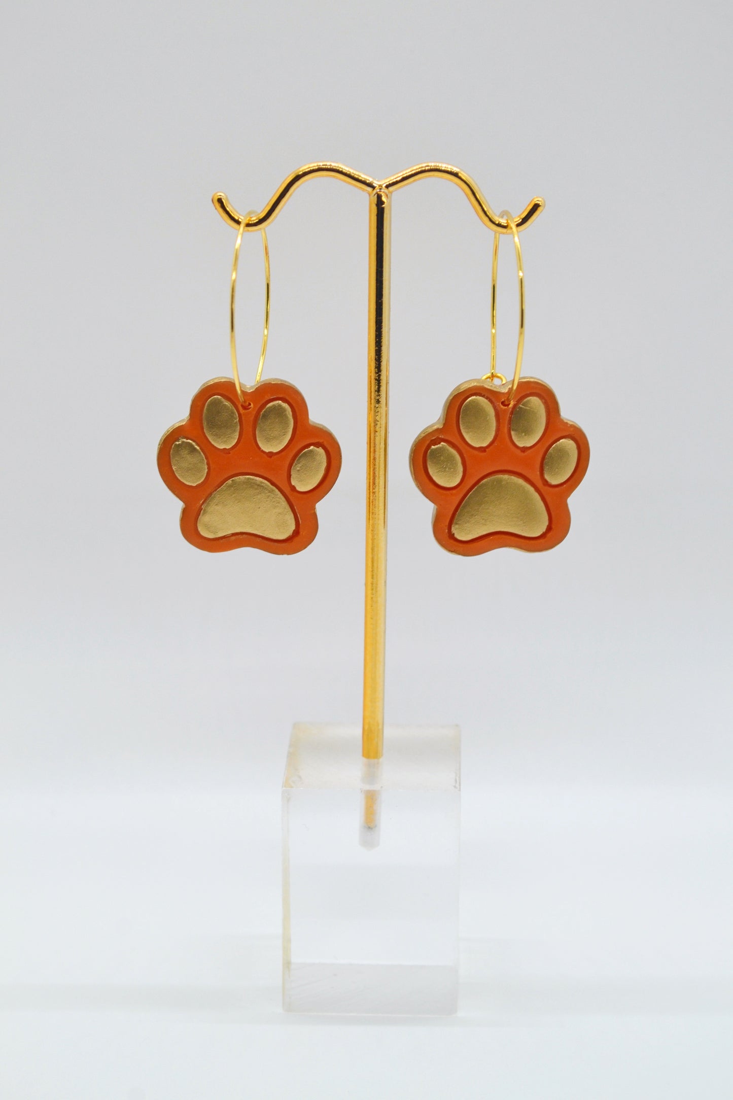 Orange Paw Print Hoops