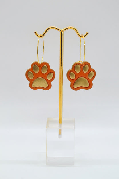 Orange Paw Print Hoops