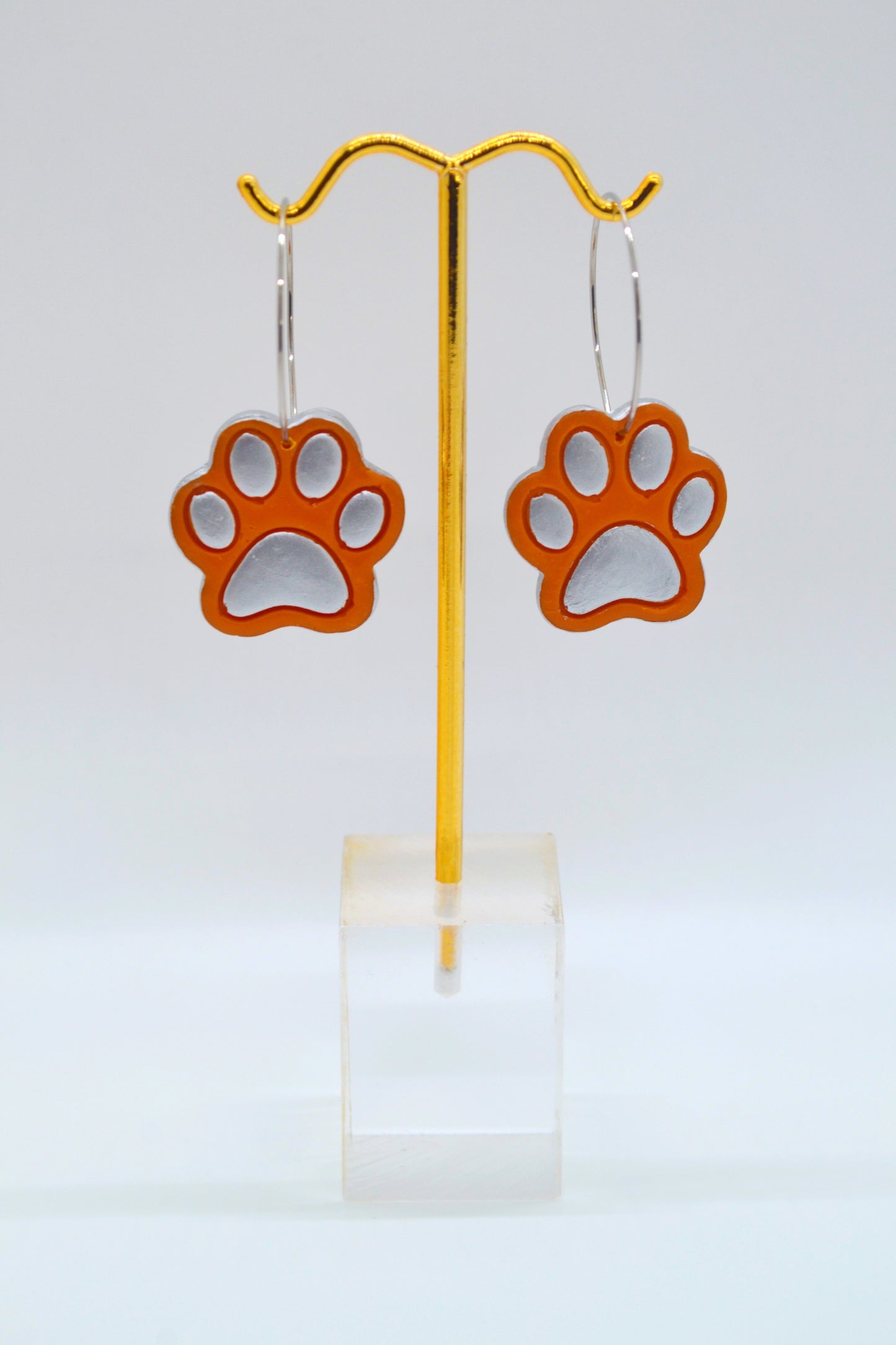 Orange Paw Print Hoops