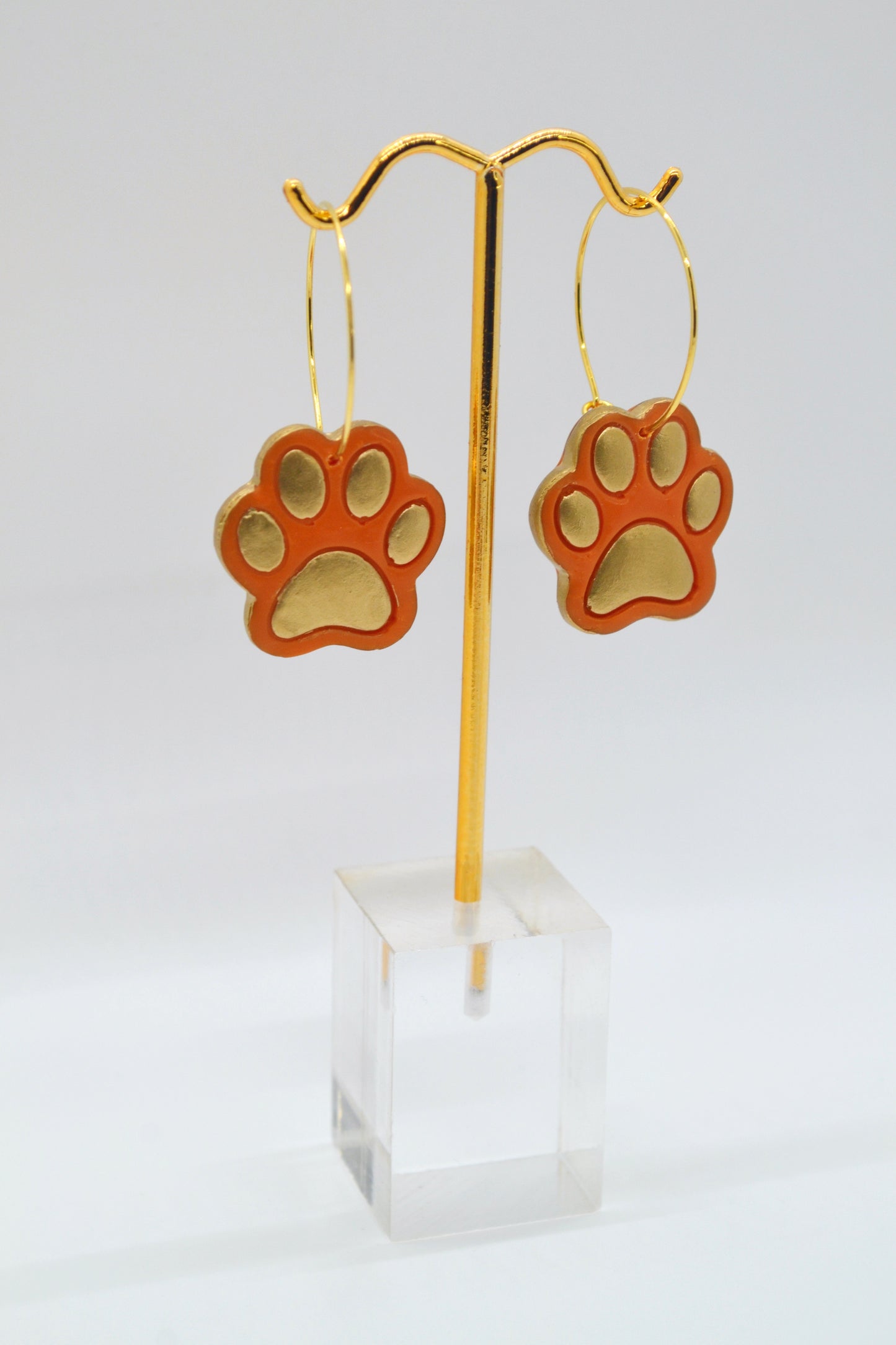 Orange Paw Print Hoops