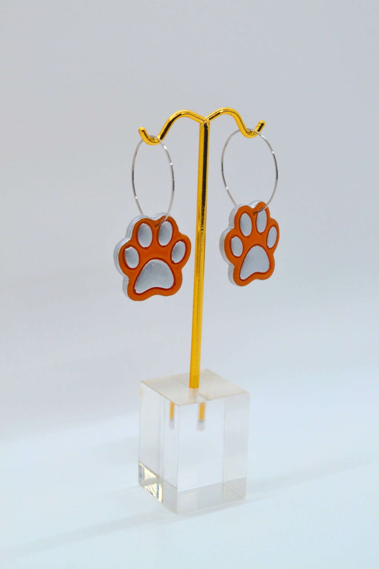 Orange Paw Print Hoops