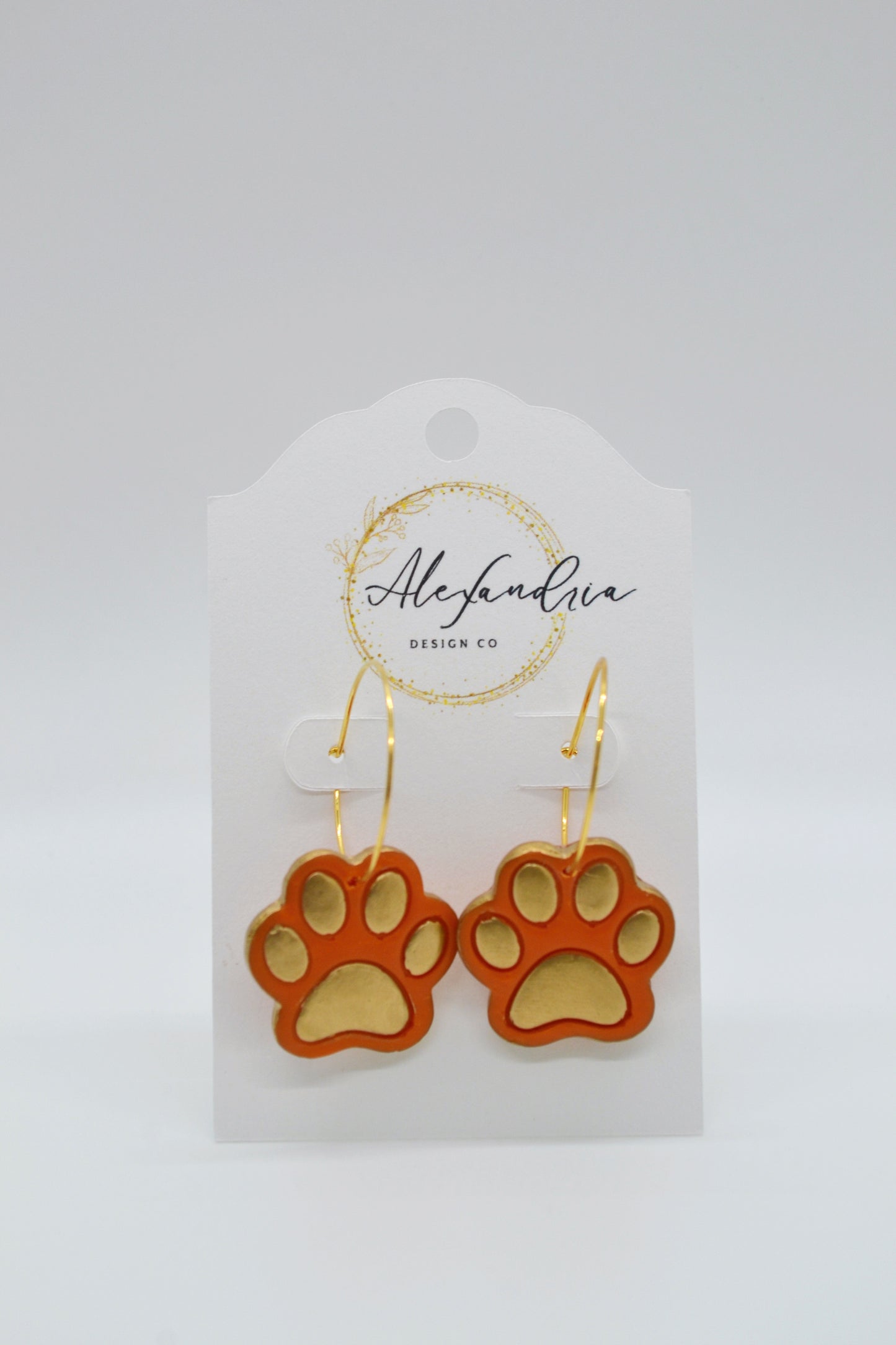 Orange Paw Print Hoops