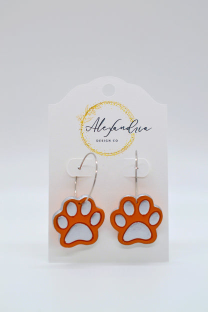 Orange Paw Print Hoops