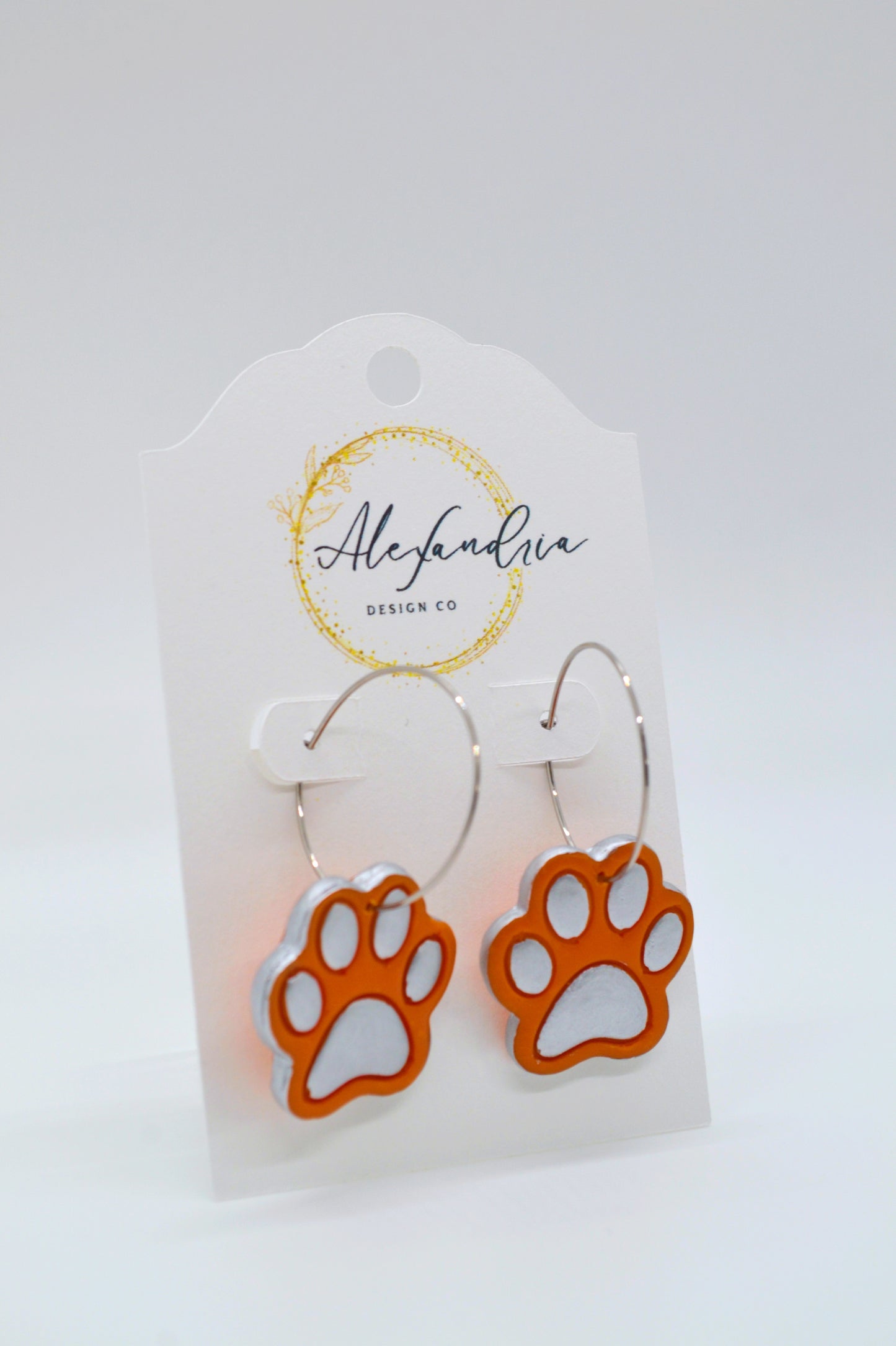 Orange Paw Print Hoops