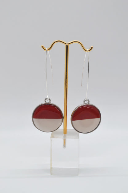 Red & White Circle V-Hook Earrings