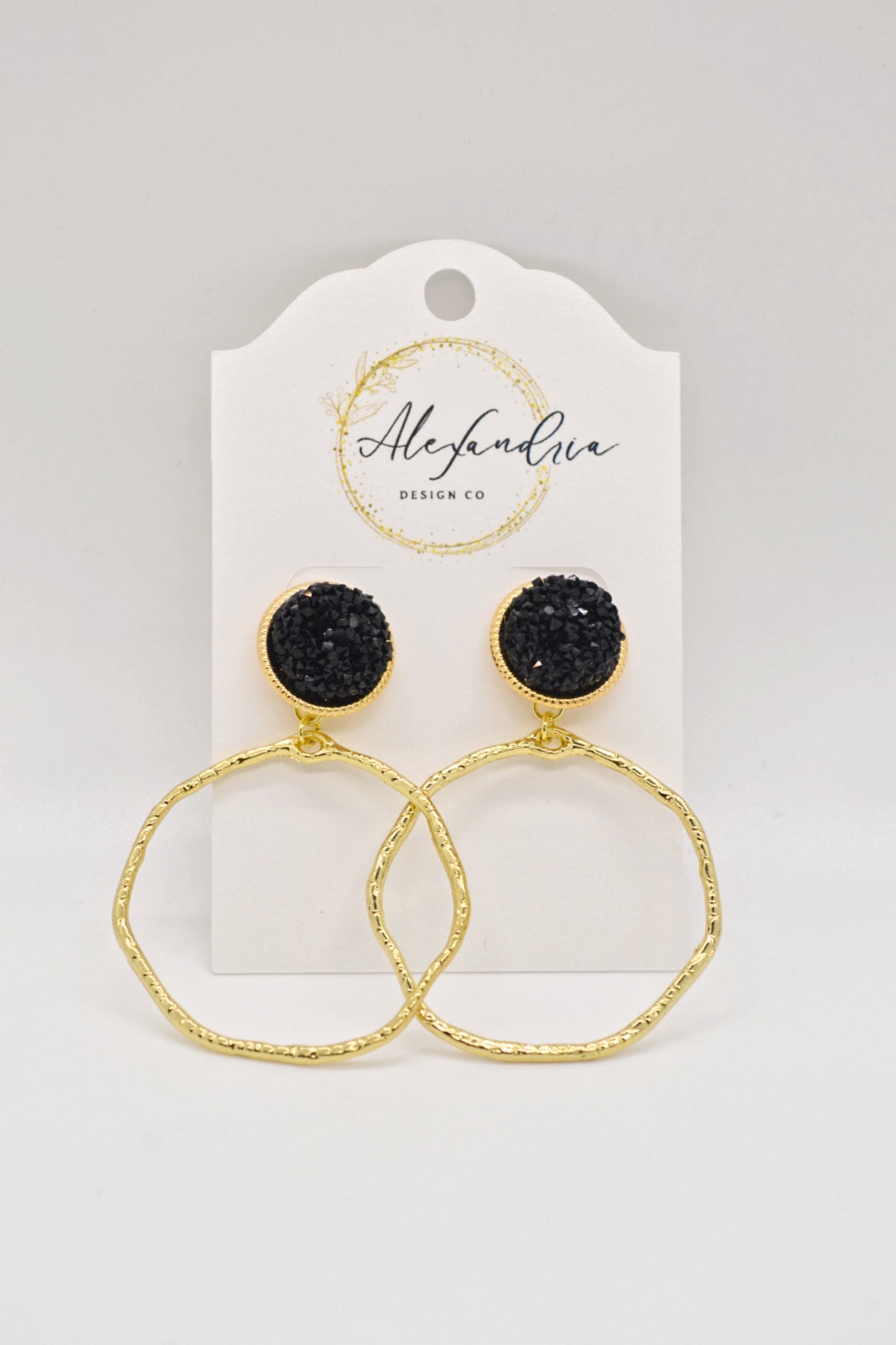 Black Druzy Hoops