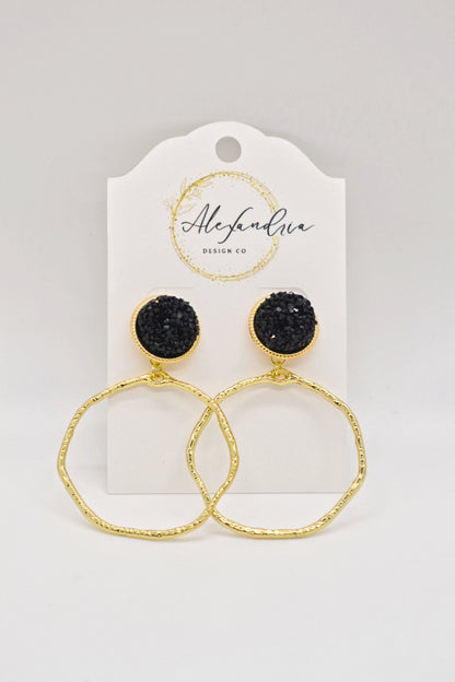 Black Druzy Hoops